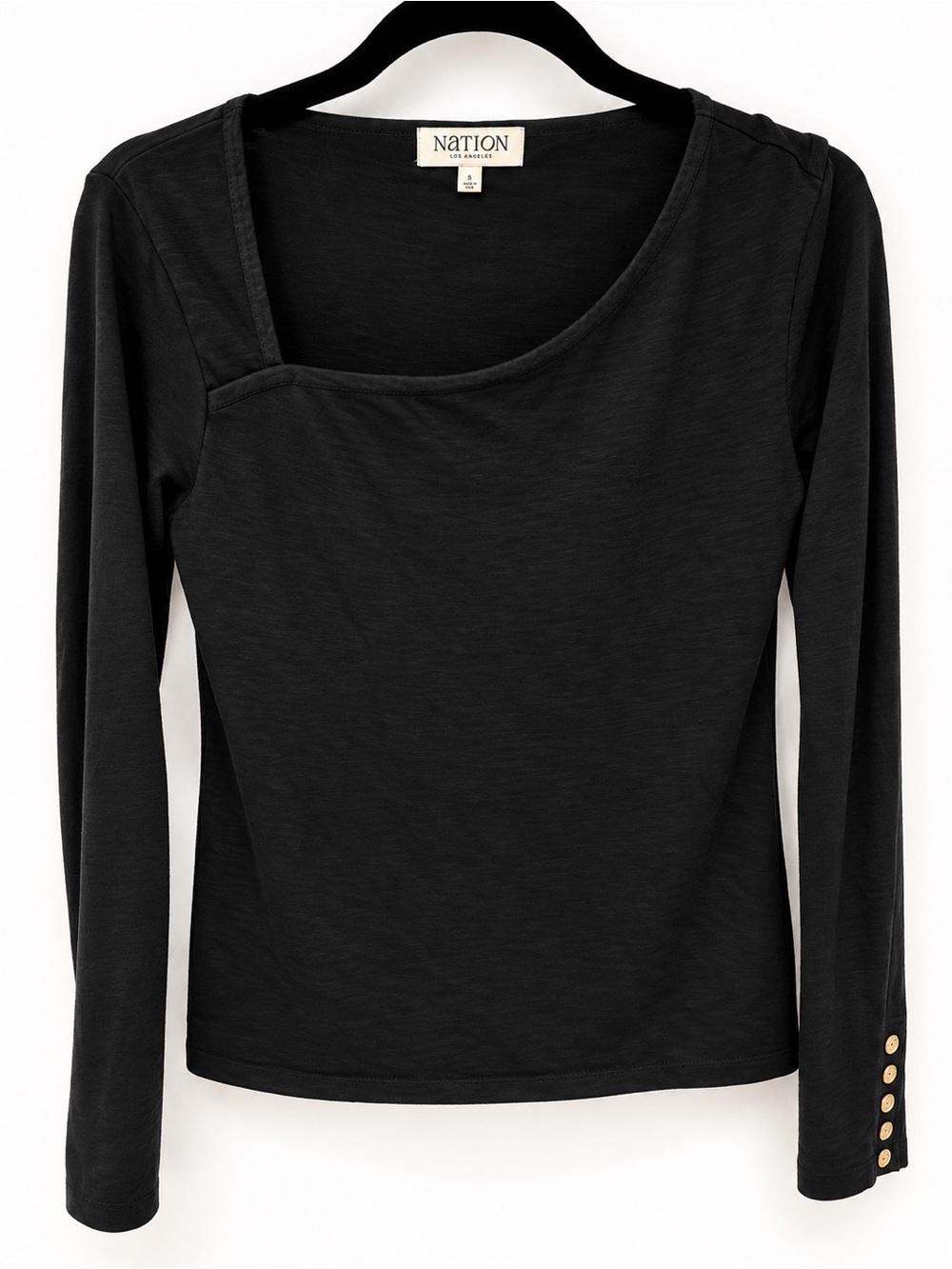 Nation Black Asymmetrical Long-Sleeve Top